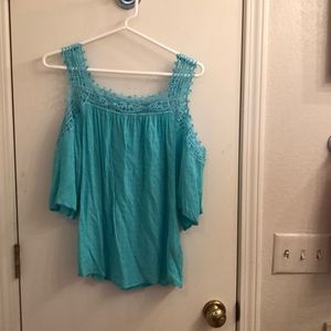 seafoam green cut off shoulder top
